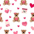 Seamless pattern Valentine`s day Bears heart vector illustration Royalty Free Stock Photo